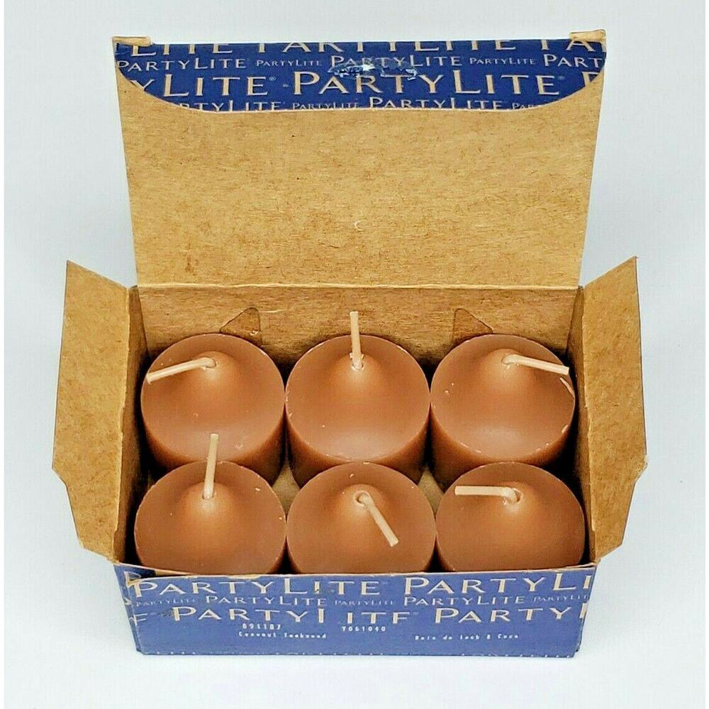 Partylite 6 Votives New Box Coconut Teakwood P1C/V061040